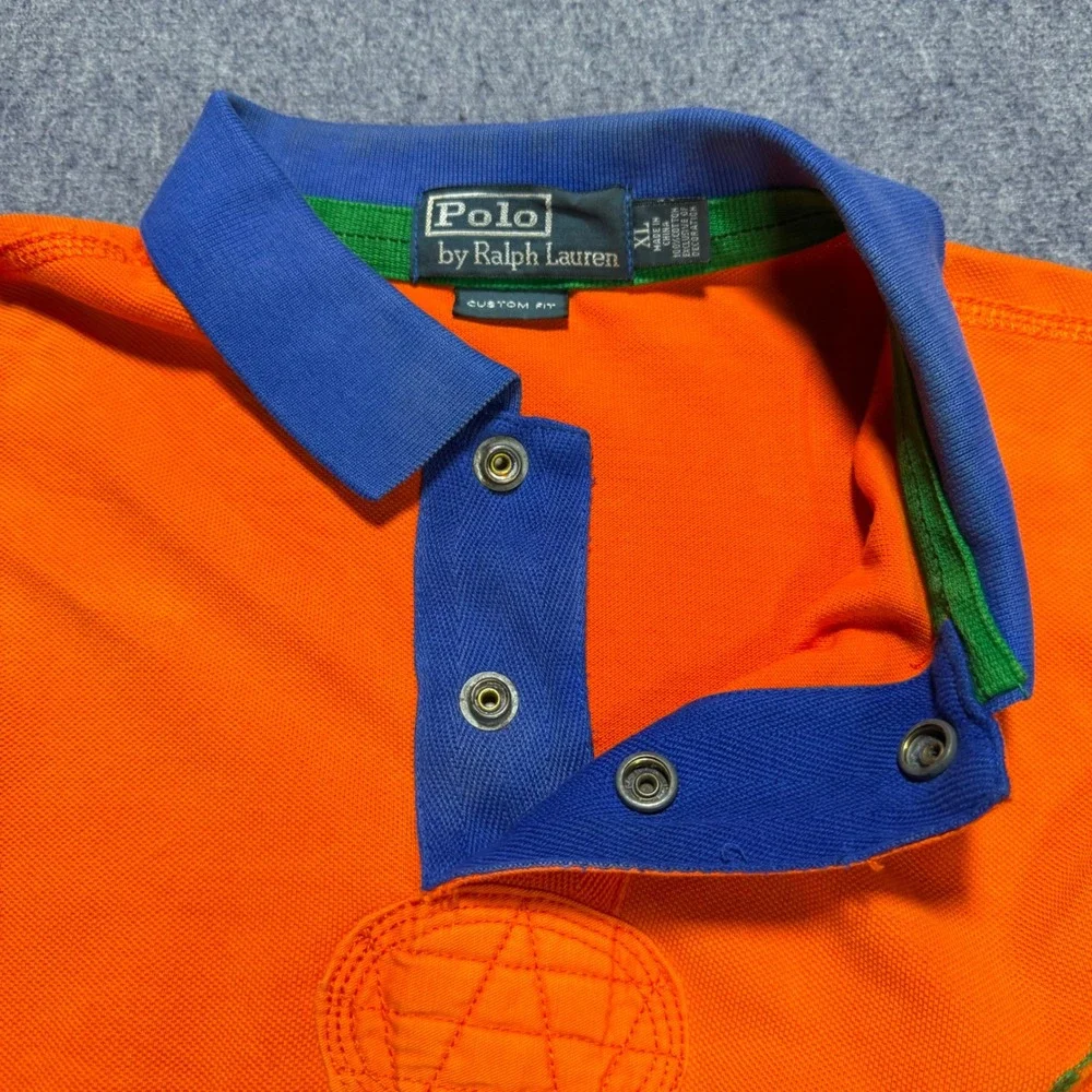 90s Polo Ralph Lauren Mens Orange Canoe Kayak Club Patch Polo XL Custom Fit
